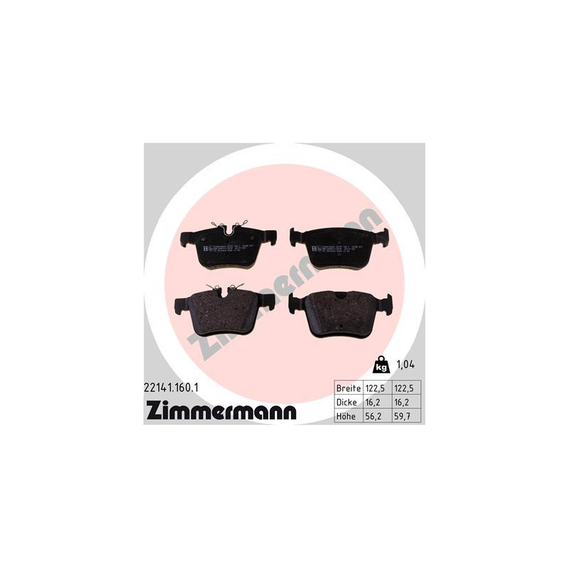 ZIMMERMANN 22141.160.1 Brake Pads Set Rear for