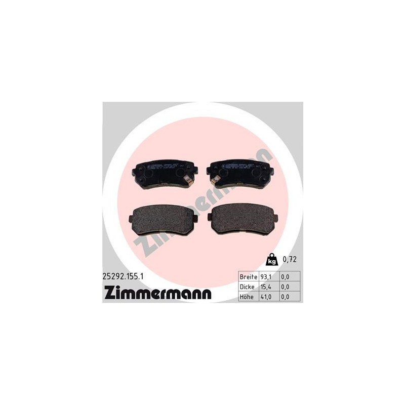 ZIMMERMANN 25292.155.1 Brake Pads Set Rear for