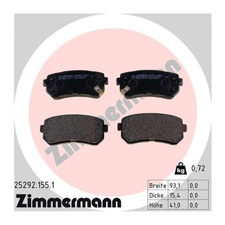 ZIMMERMANN 25292.155.1 Bremsbeläge Hinten für