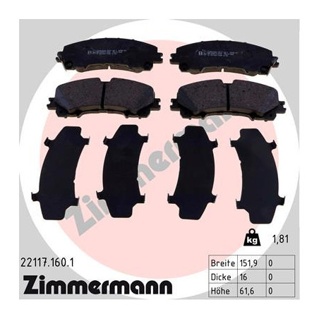ZIMMERMANN 22117.160.1 Brzdové destičky Přední pro