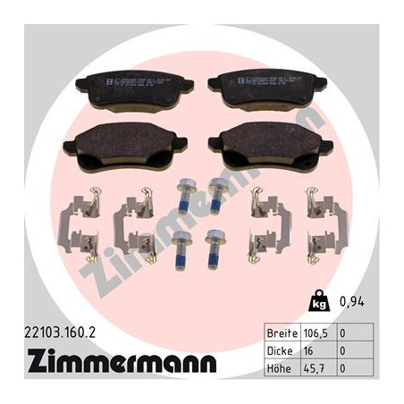 ZIMMERMANN 22103.160.2 Brake Pads Set Rear for