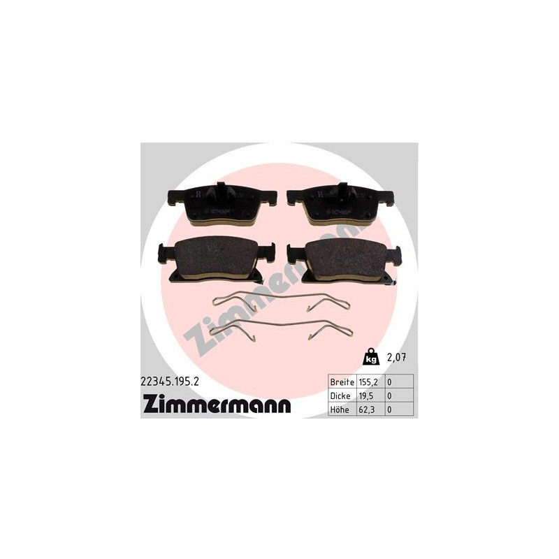 ZIMMERMANN 22345.195.2 Bremsbeläge Vorne für