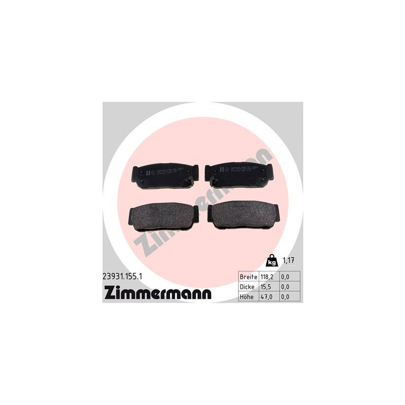 ZIMMERMANN 23931.155.1 Bremsbeläge Hinten für