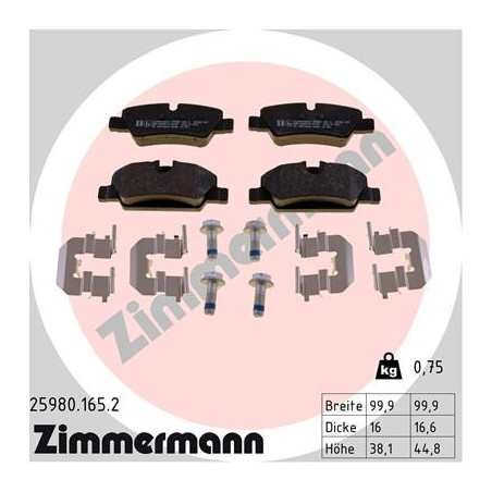 ZIMMERMANN 25980.165.2 Brzdové destičky Zadní pro