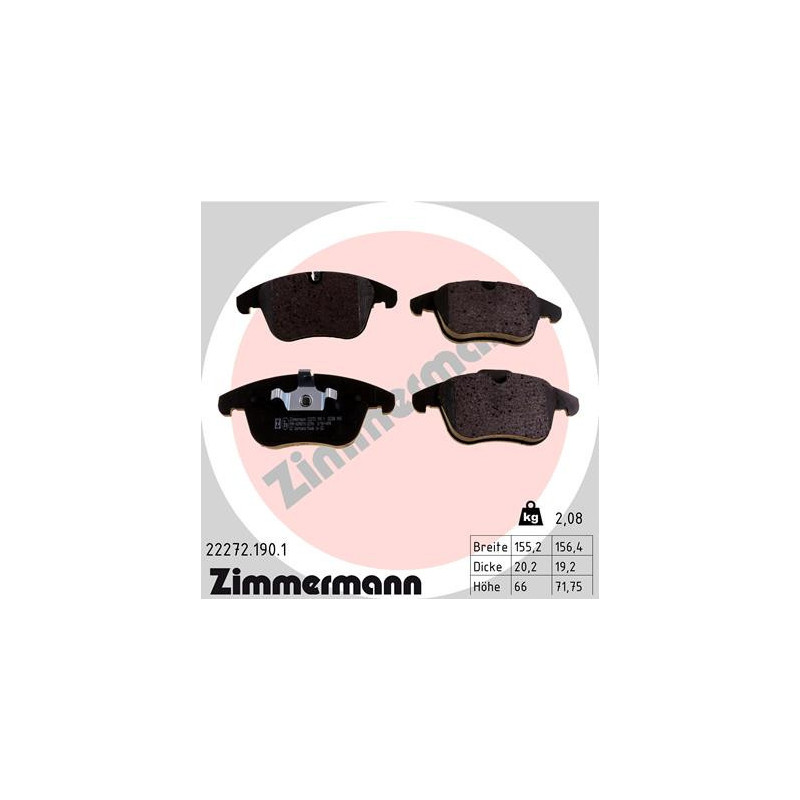 ZIMMERMANN 22272.190.1 Klocki hamulcowe Przód dla