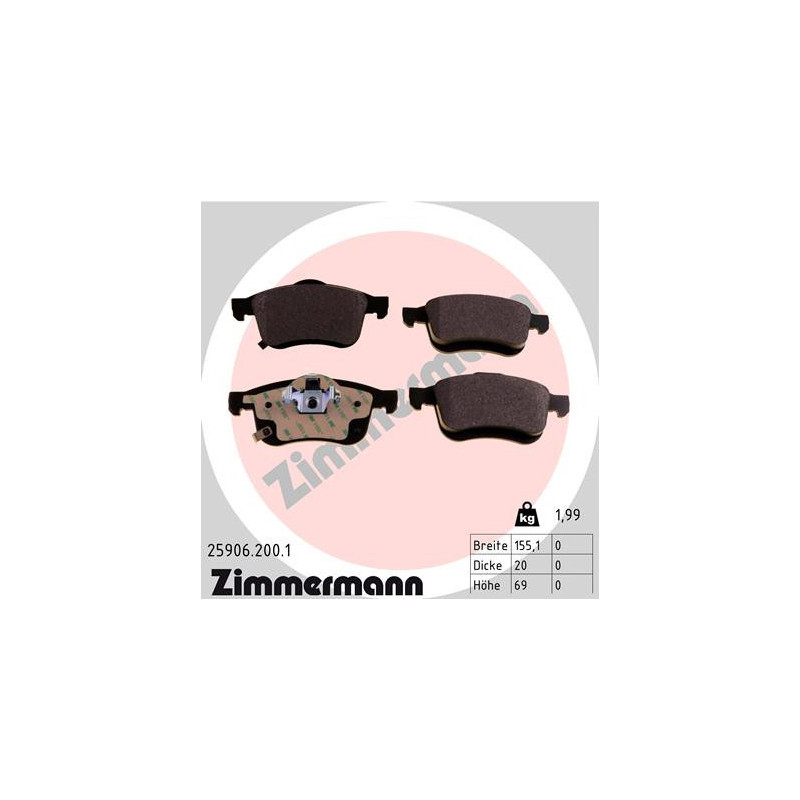ZIMMERMANN 25906.200.1 Plaquettes de frein Avant pour