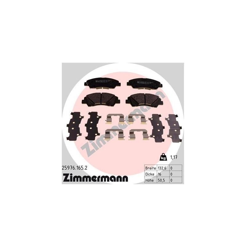 ZIMMERMANN 25976.165.2 Brzdové platničky Predné pre