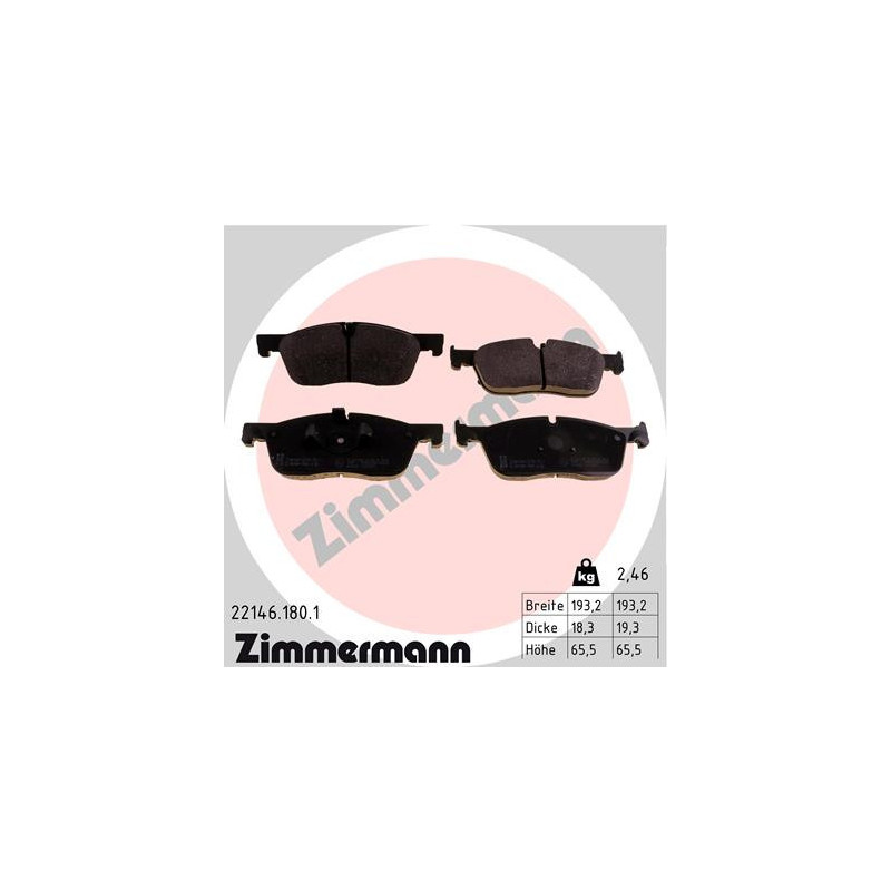 ZIMMERMANN 22146.180.1 Brzdové destičky Přední pro