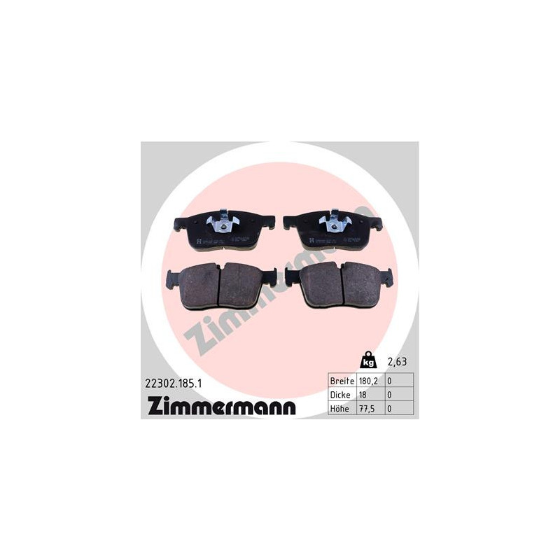 ZIMMERMANN 22302.185.1 Brake Pads Set Front for