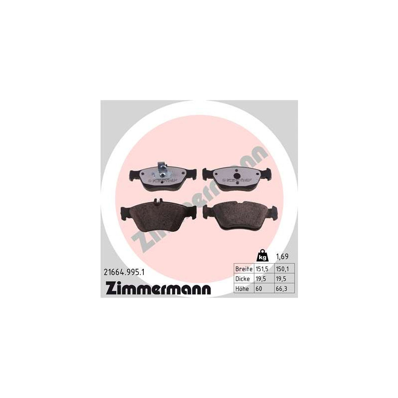 ZIMMERMANN 21664.995.1 Plaquettes de frein Avant pour