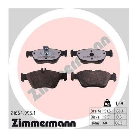 ZIMMERMANN 21664.995.1 Brzdové destičky Přední pro