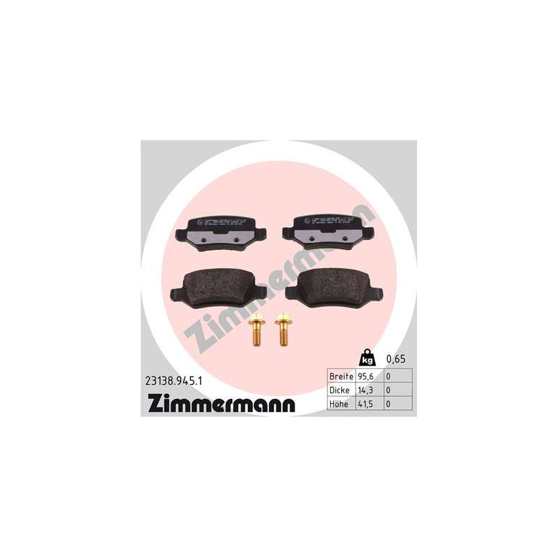 ZIMMERMANN 23138.945.1 Brake Pads Set Rear for
