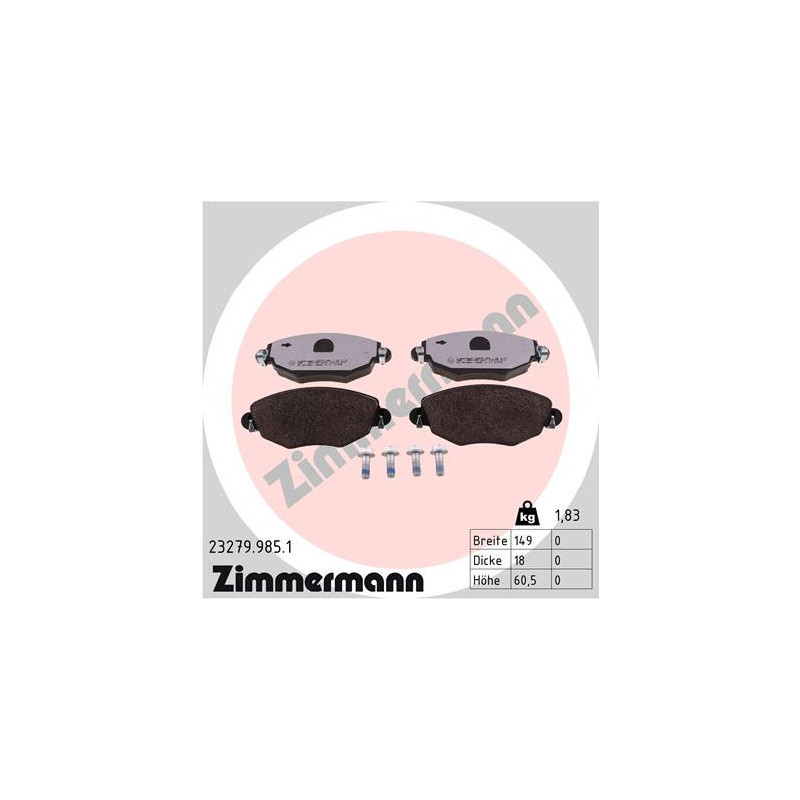 ZIMMERMANN 23279.985.1 Pastillas de freno Delantero para