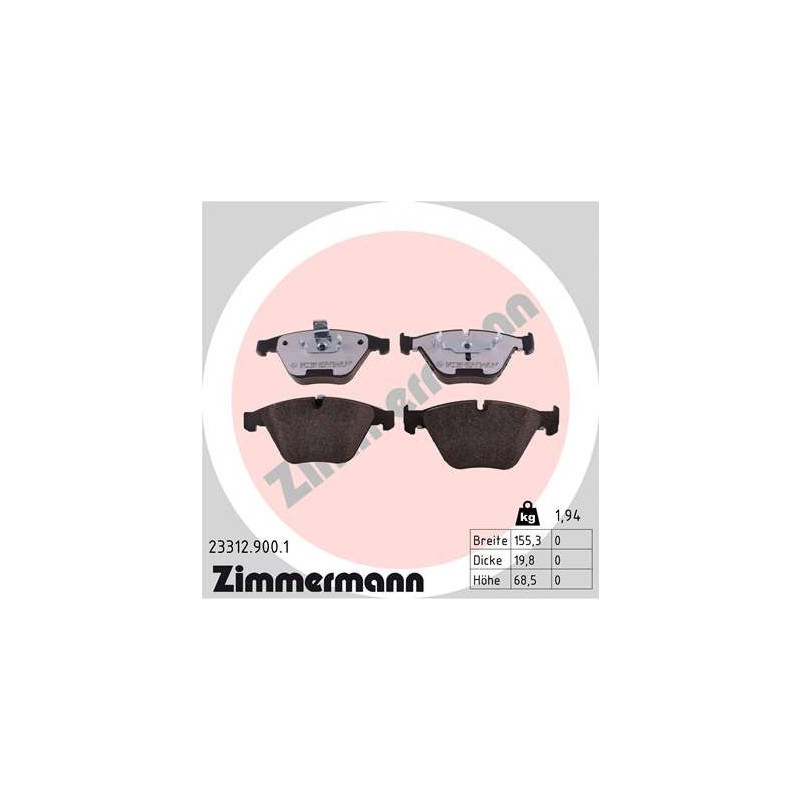 ZIMMERMANN 23312.900.1 Brzdové platničky Predné pre