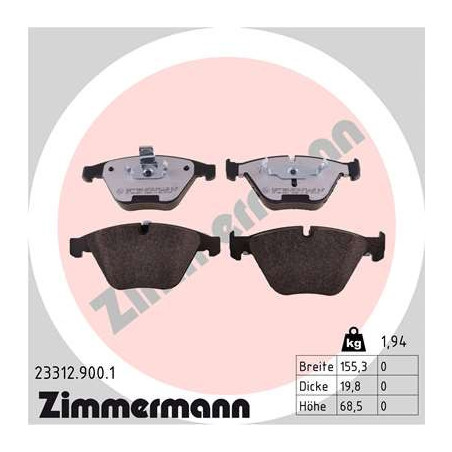 ZIMMERMANN 23312.900.1 Brake Pads Set Front for