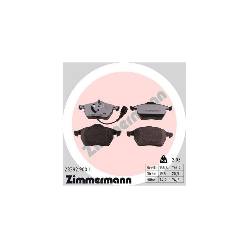ZIMMERMANN 23392.900.1 Plaquettes de frein Avant pour