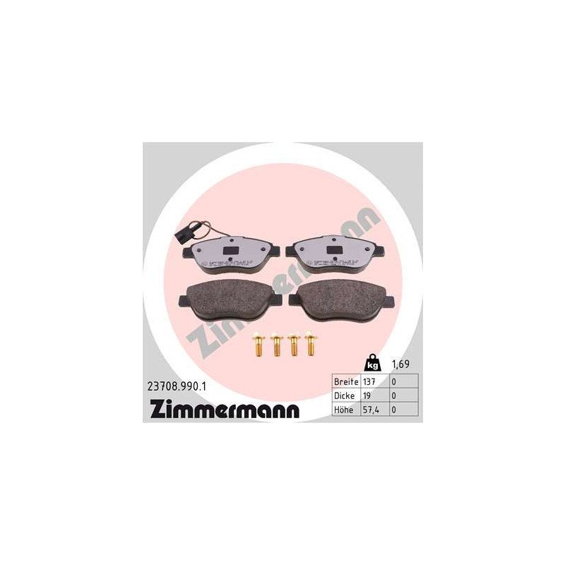 ZIMMERMANN 23708.990.1 Pastillas de freno Delantero para