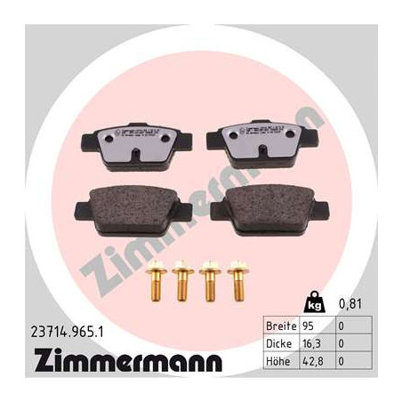 ZIMMERMANN 23714.965.1 Brake Pads Set Rear for