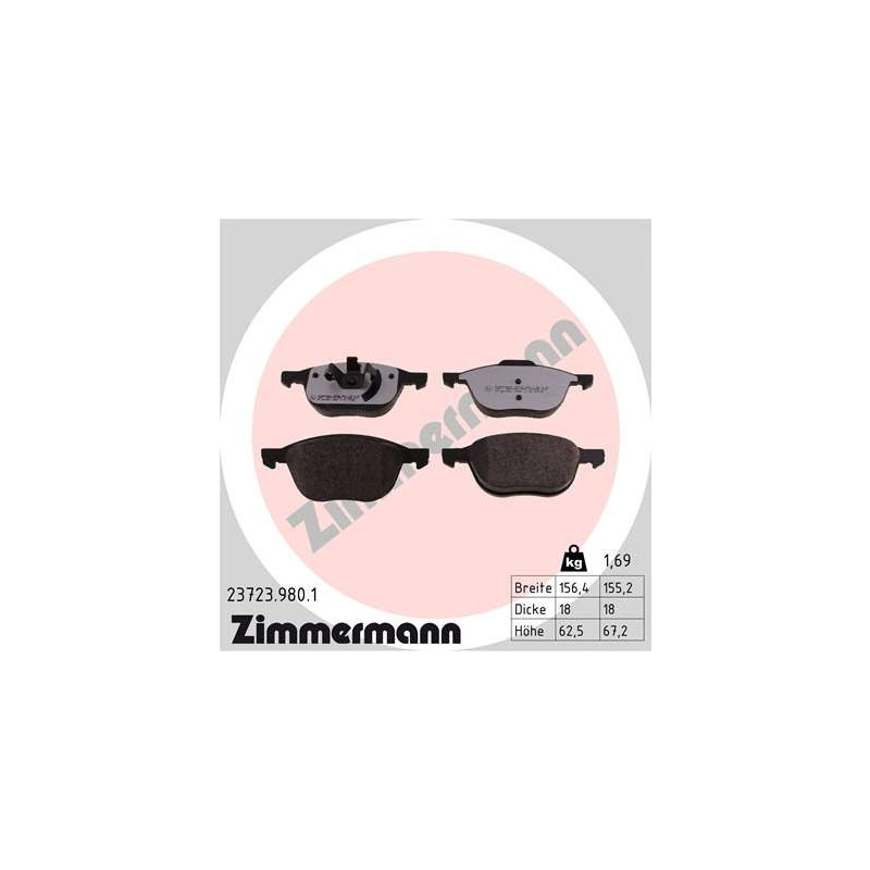 ZIMMERMANN 23723.980.1 Brake Pads Set Front for