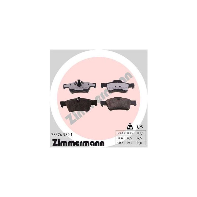 ZIMMERMANN 23924.980.1 Klocki hamulcowe Tył dla