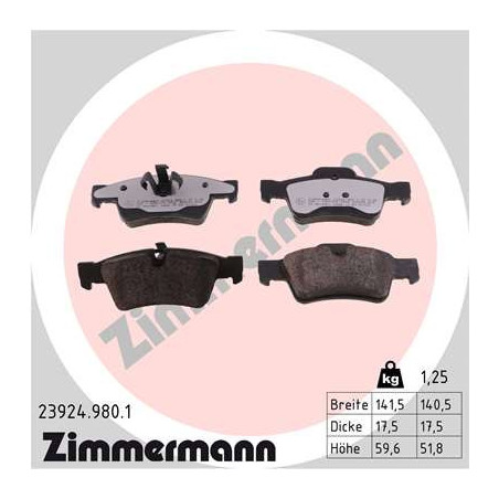 ZIMMERMANN 23924.980.1 Brake Pads Set Rear for