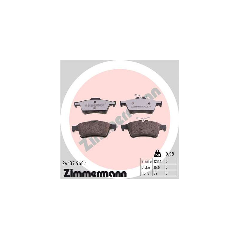 ZIMMERMANN 24137.968.1 Brake Pads Set Rear for
