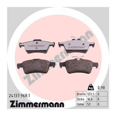 ZIMMERMANN 24137.968.1 Pastillas de freno Trasero para