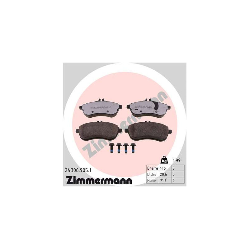 ZIMMERMANN 24306.905.1 Pastillas de freno Delantero para