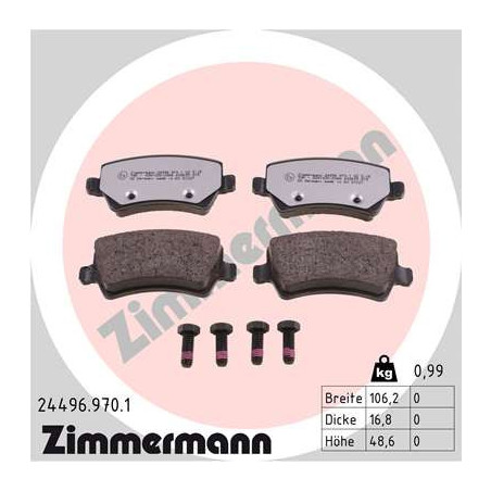 ZIMMERMANN 24496.970.1 Brzdové destičky Zadní pro