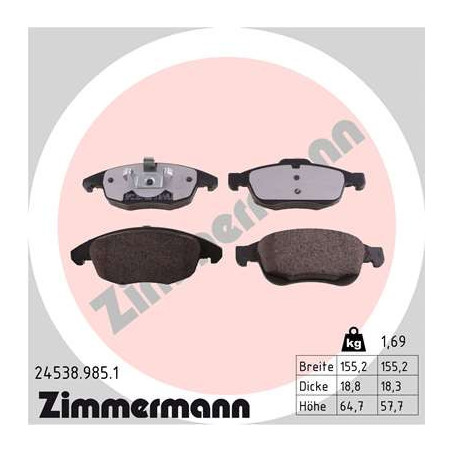 ZIMMERMANN 24538.985.1 Bremsbeläge Vorne für