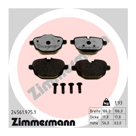 ZIMMERMANN 24561.975.1 Bremsbeläge Hinten für