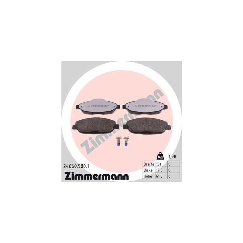 ZIMMERMANN 24660.980.1 Klocki hamulcowe Przód dla