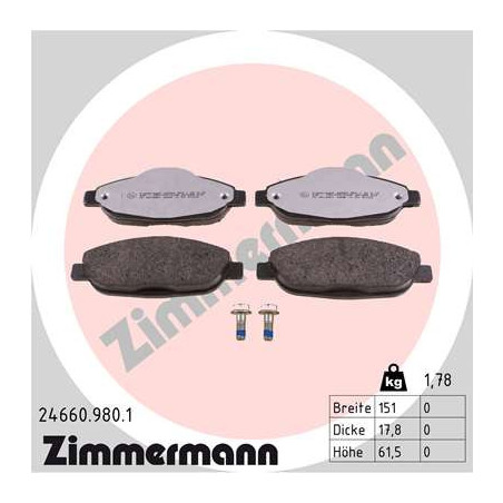 ZIMMERMANN 24660.980.1 Klocki hamulcowe Przód dla