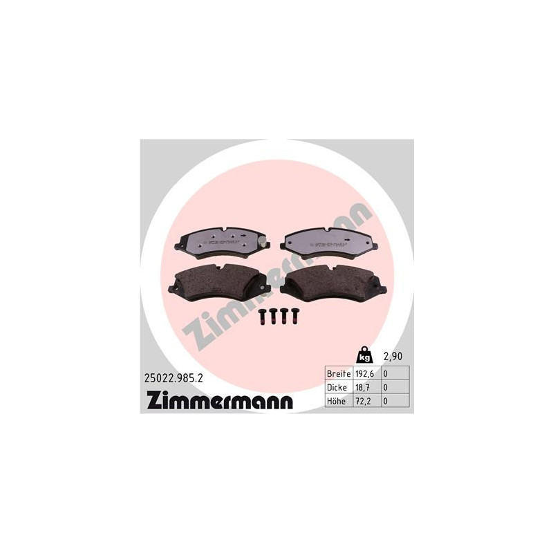 ZIMMERMANN 25022.985.2 Pastillas de freno Delantero para