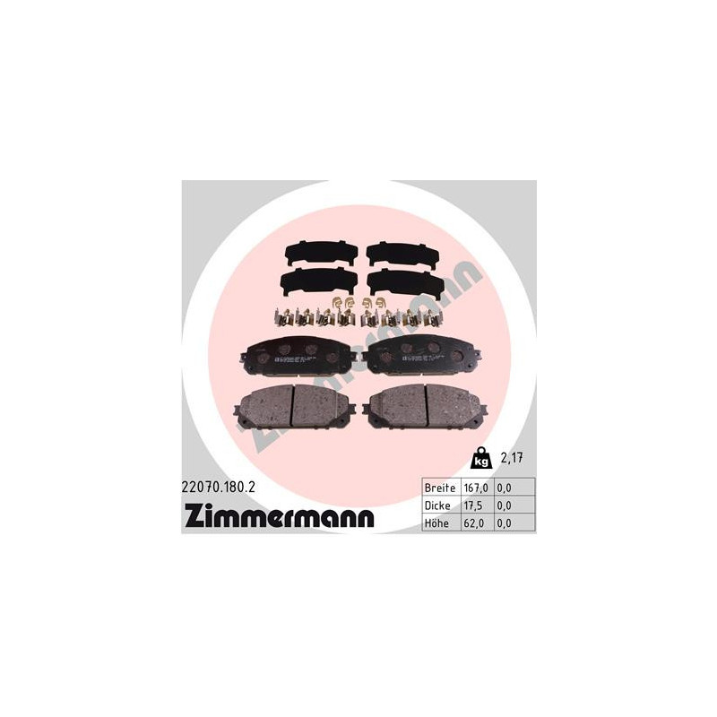 ZIMMERMANN 22070.180.2 Brake Pads Set Front for