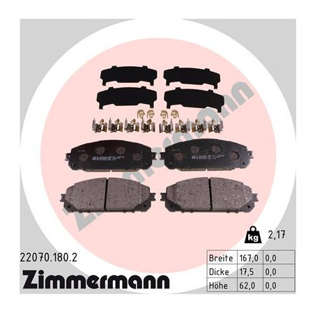 ZIMMERMANN 22070.180.2 Brake Pads Set Front for
