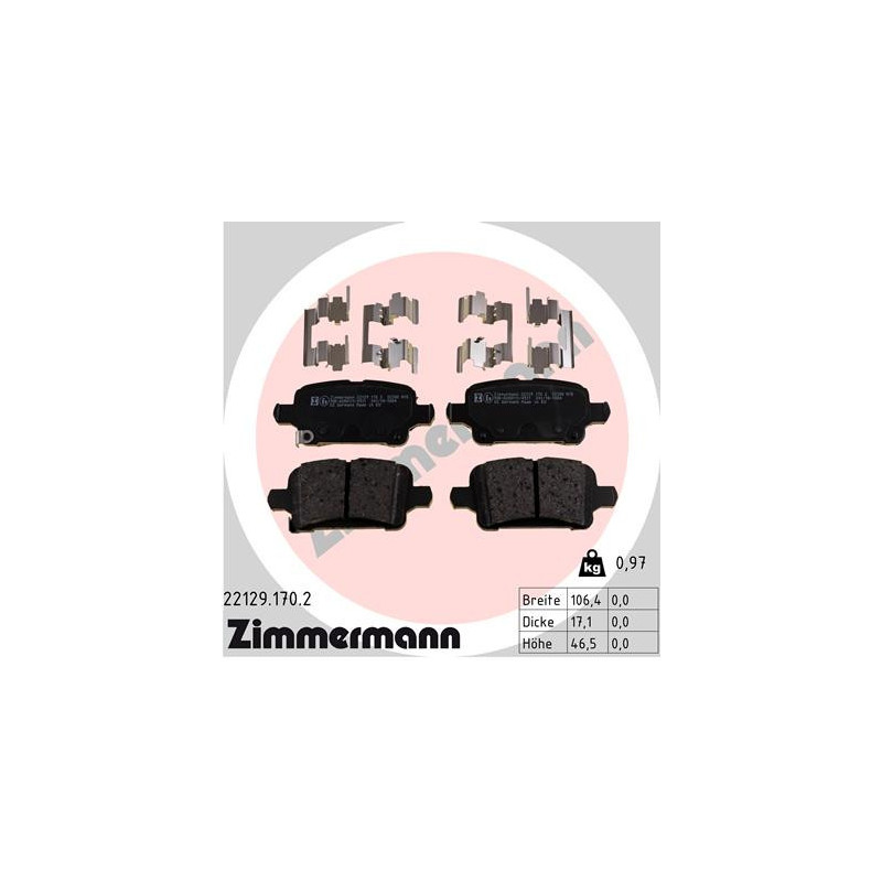 ZIMMERMANN 22129.170.2 Brake Pads Set Rear for