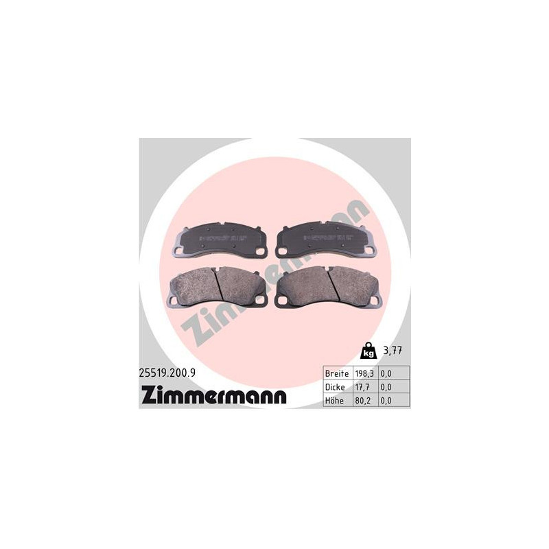 ZIMMERMANN 25519.200.9 Plaquettes de frein Avant pour