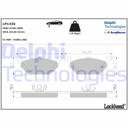 DELPHI LP1436 Plaquettes de frein Avant pour