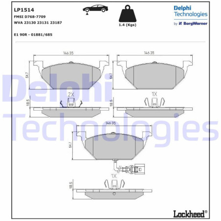 DELPHI LP1514 Pastillas de freno Delantero para