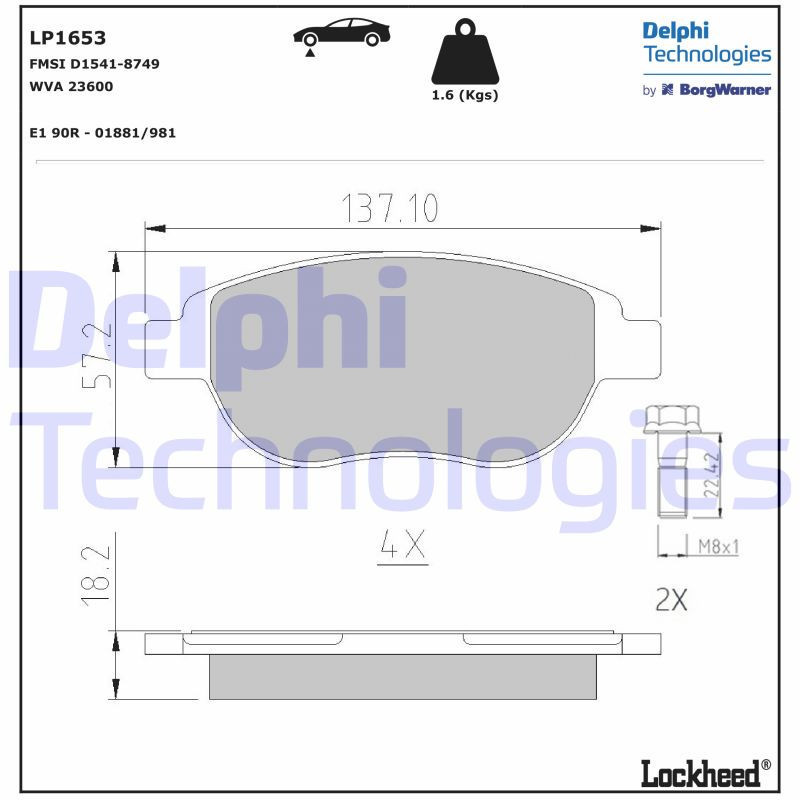 DELPHI LP1653 Brzdové platničky Predné pre