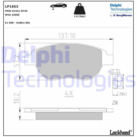 DELPHI LP1653 Pastiglie freno Anteriore per