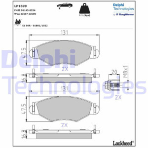 DELPHI LP1699 Pastiglie freno Anteriore per