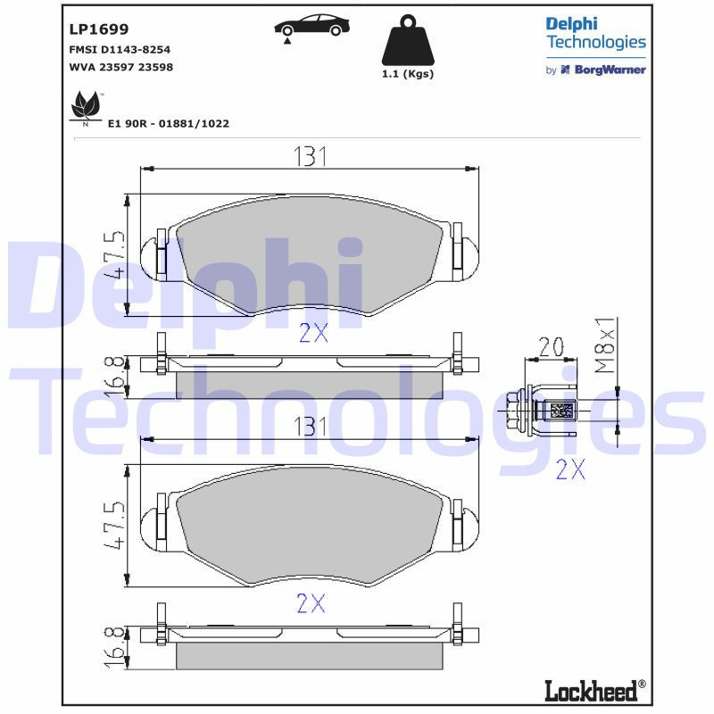 DELPHI LP1699 Plaquettes de frein Avant pour
