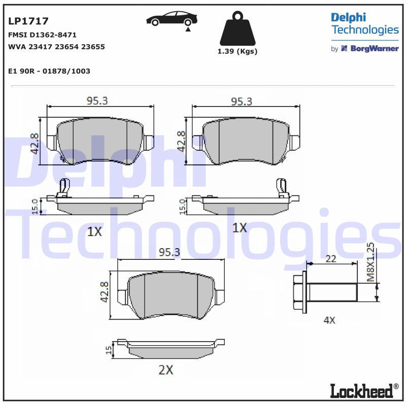 DELPHI LP1717 Pastiglie freno Posteriore per