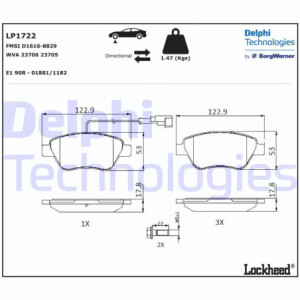 DELPHI LP1722 Pastillas de freno Delantero para