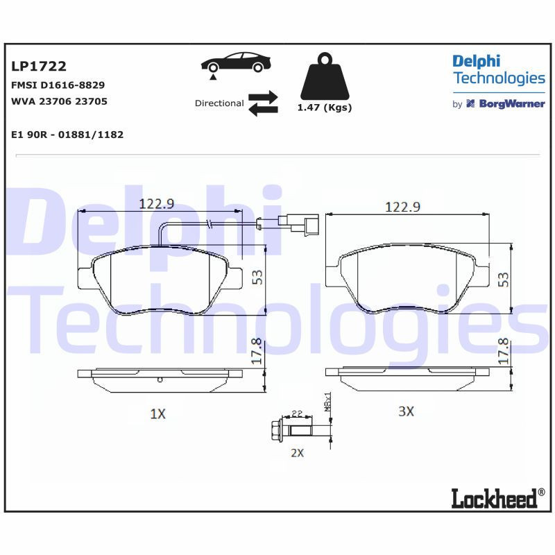 DELPHI LP1722 Pastillas de freno Delantero para
