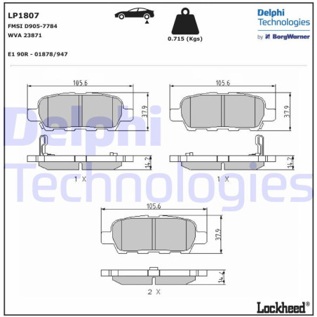 DELPHI LP1807 Pastillas de freno Trasero para