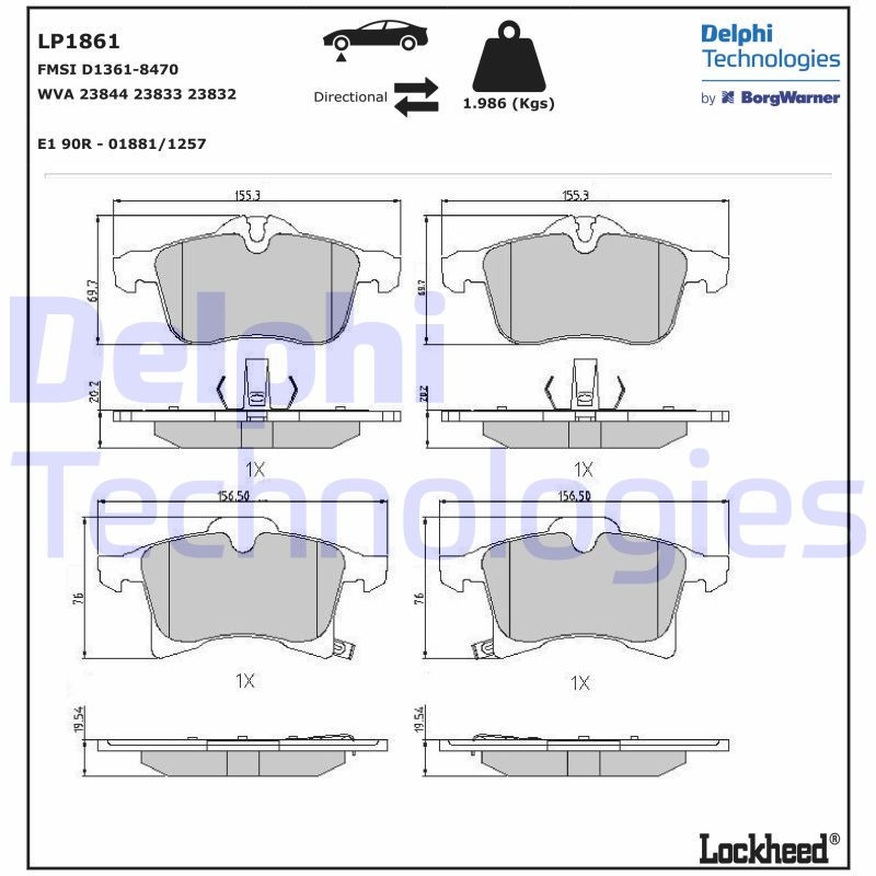 DELPHI LP1861 Plaquettes de frein Avant pour