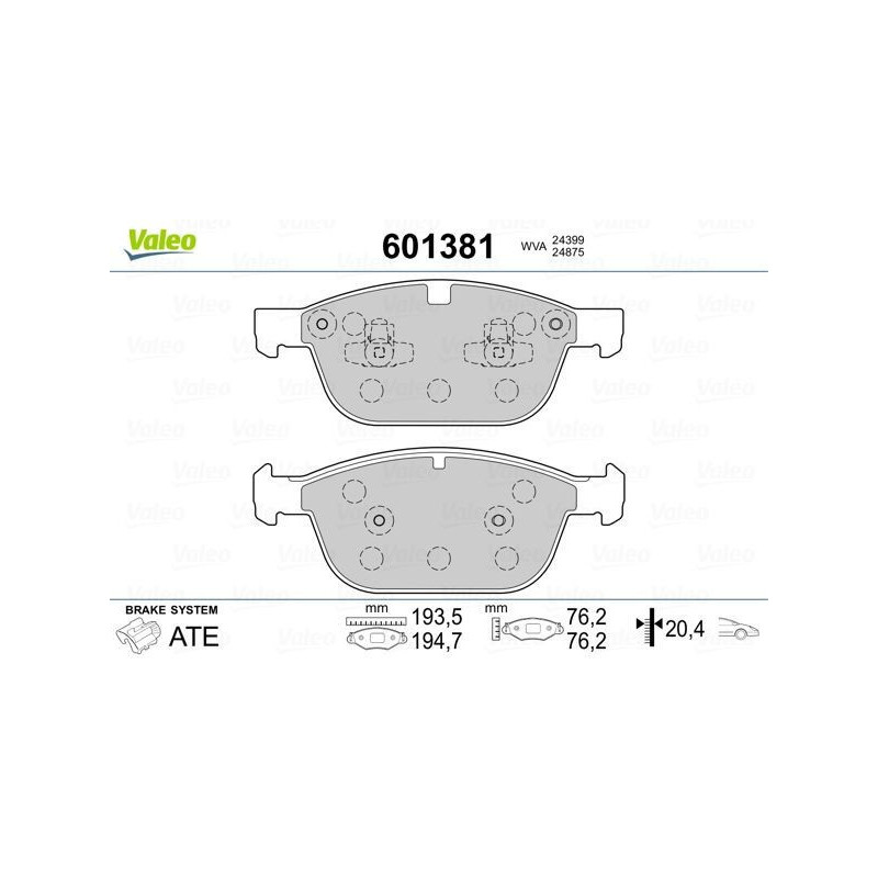 Plaquettes de frein Avant pour Volvo XC60 XC90 VALEO 601381